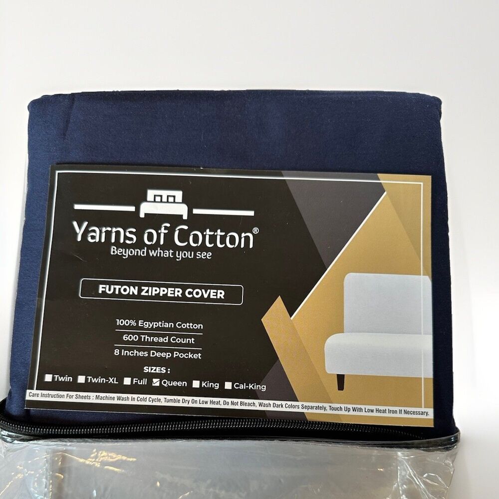 Yarns Of Cotton Blue Queen Sz Cover 600 TC / 100% Egyptian Cotton Zip NEW in PKG